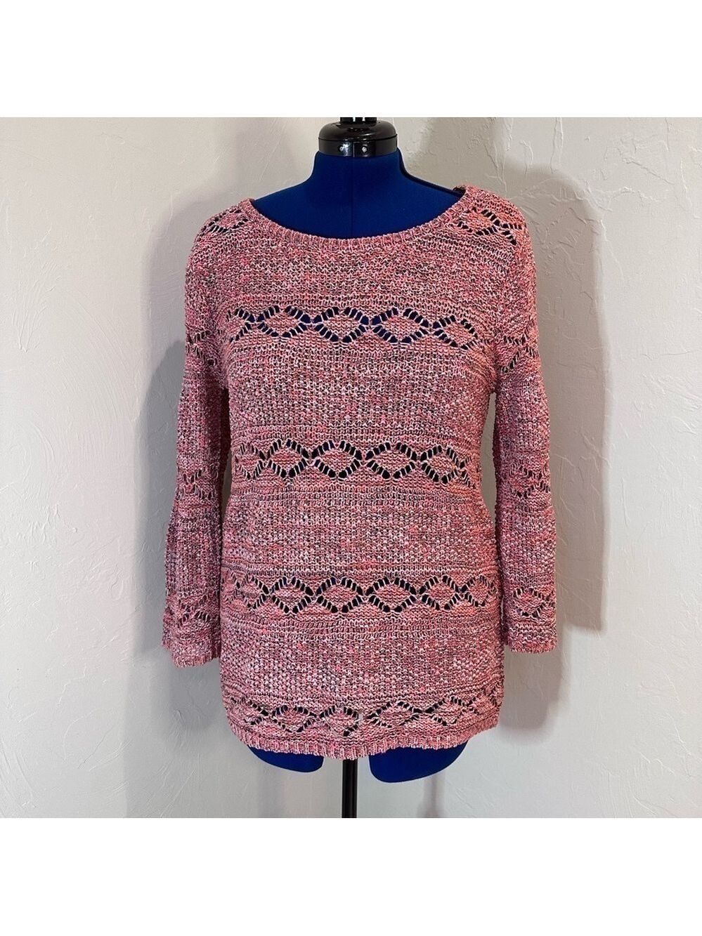 Soft Surroundings Rio Rose Pointelle Open Knit Sweater Size Medium